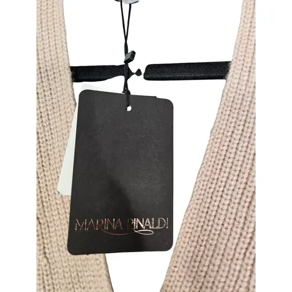 NEW Marina Rinaldi L Oversized Cardigan Sweater Cashmere Wool Blend Blue Camel